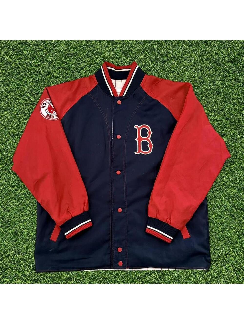 Vintage Boston Red Sox Reversible Bomber Jacket Embroidered Size L